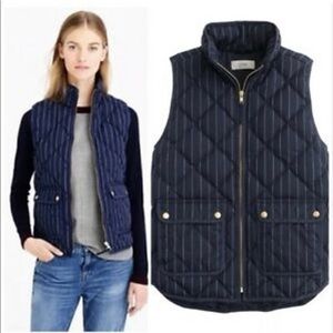 J.Crew Excursion Quilted Puffer Vest Pinstriped Down Filled Zip Front